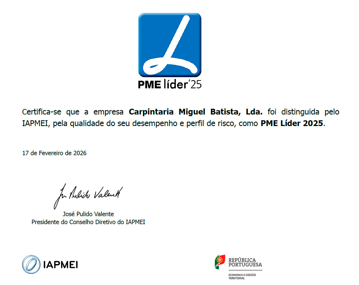 Distinção PME atribuída pelo IAPMEI à Carpintaria Miguel Batista